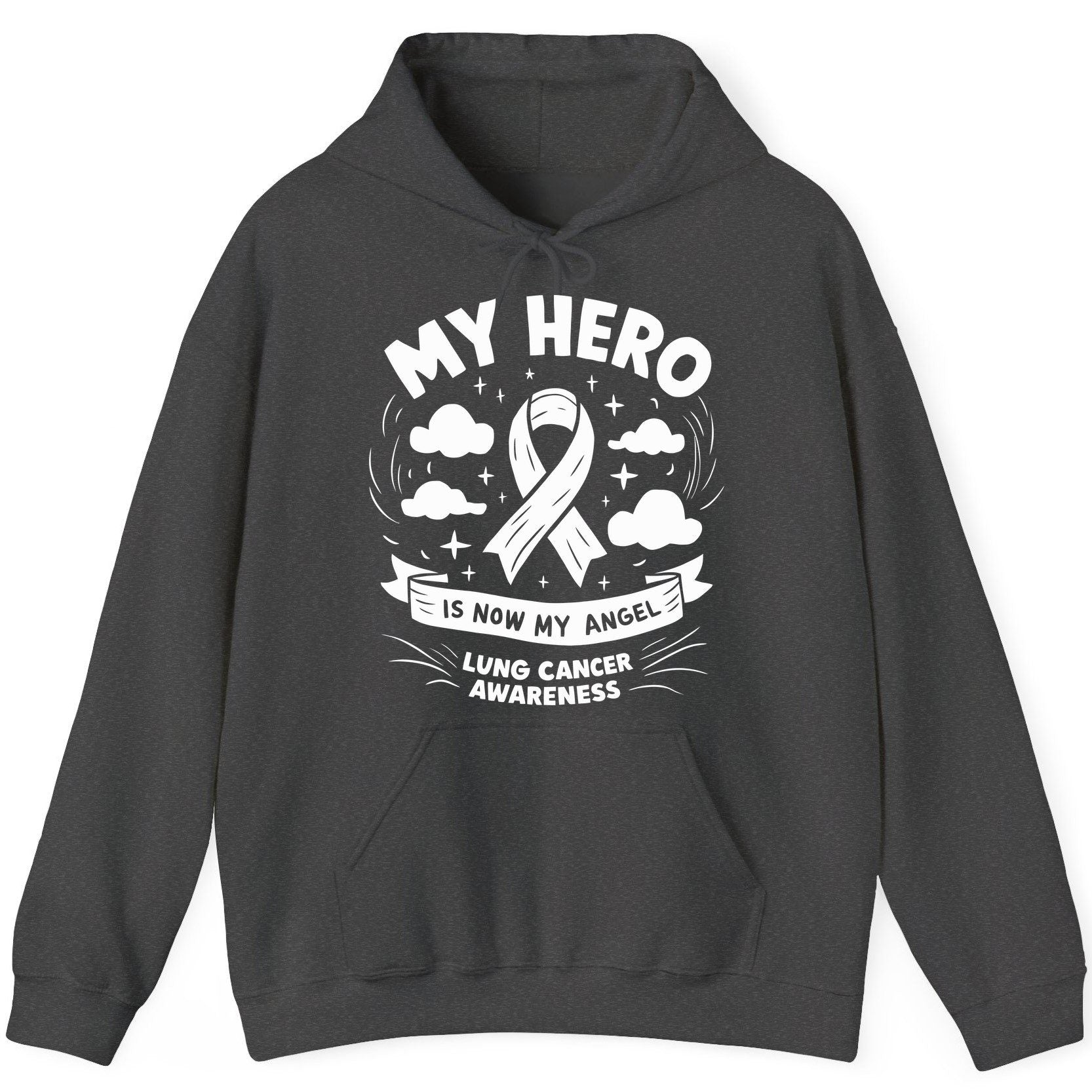 My Hero Is Now My Angel Lung Cancer Awareness lung cancer awareness Hoodie Dark Heather product mockup