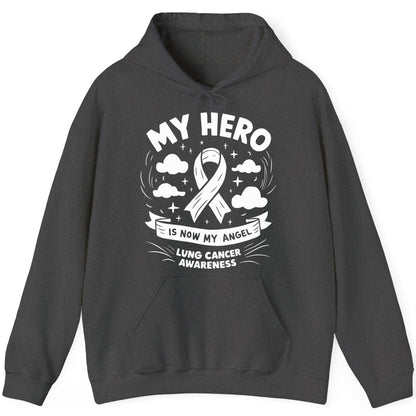 My Hero Is Now My Angel Lung Cancer Awareness lung cancer awareness Hoodie Dark Heather product mockup