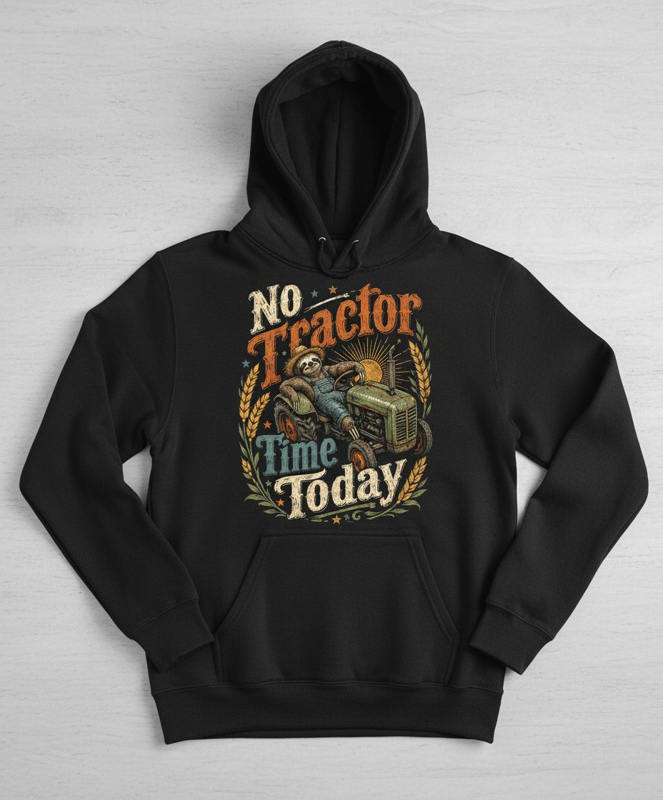 No Tractor Time Today Funny Sloth Hoodie - product mockup - Black