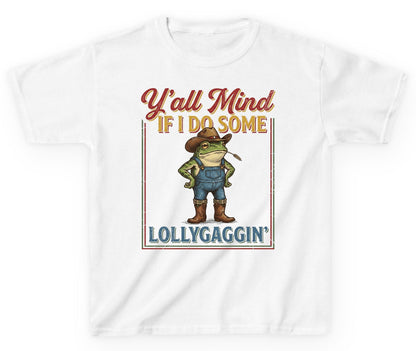 Y'all Mind If I Do Some Lollygaggin' Funny Cowboy Frog Youth T-Shirt - product mockup - White