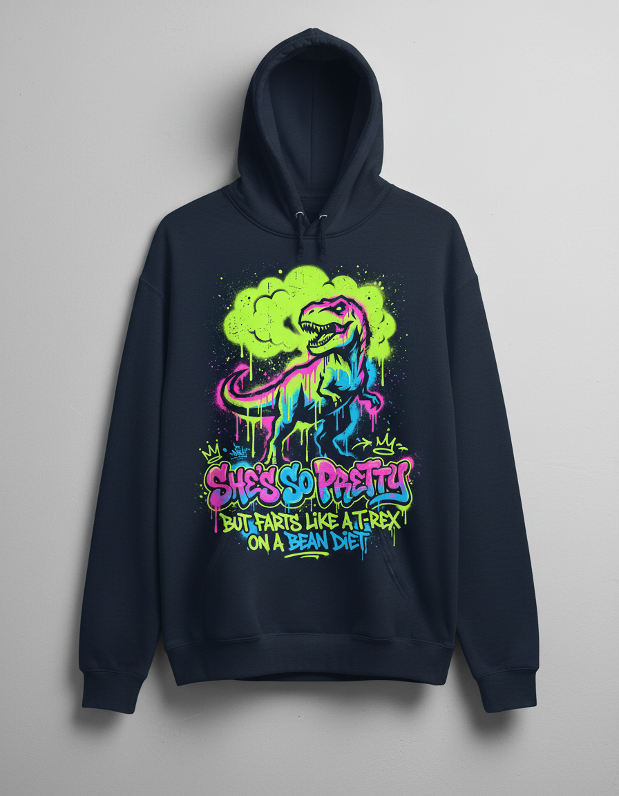 Funny T-Rex Graffiti Art 'She's So Pretty' Hoodie - Navy