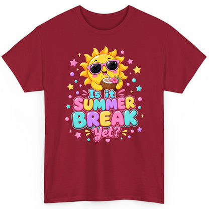 Is It SUMMER BREAK Yet Funny Vacation T-Shirt - product mockup - Cardinal Red