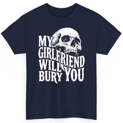 My Girlfriend Will Bury You skull T-Shirt Navy product mockup