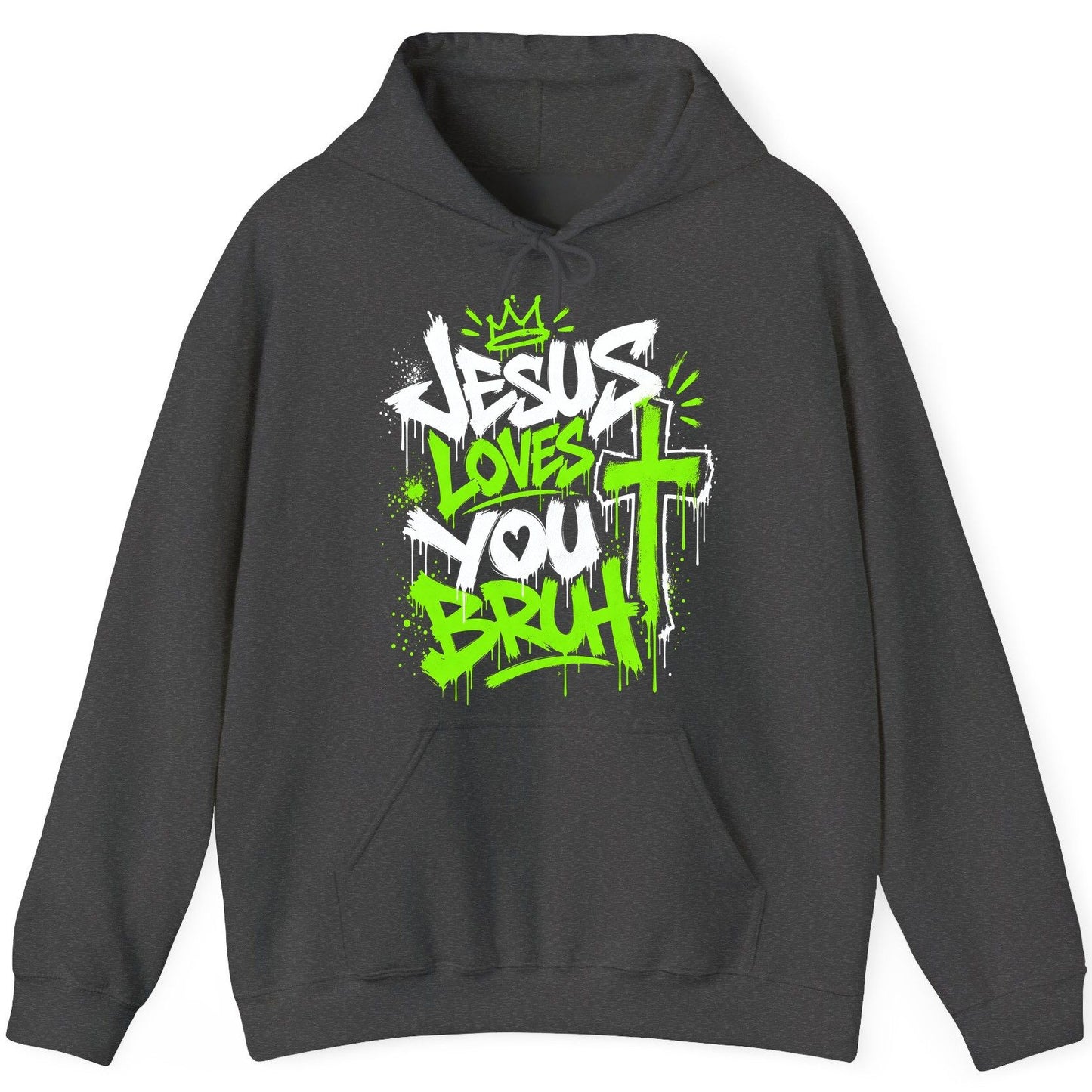 Jesus Loves You Bruh Christian Hoodie - product mockup - Dark Heather