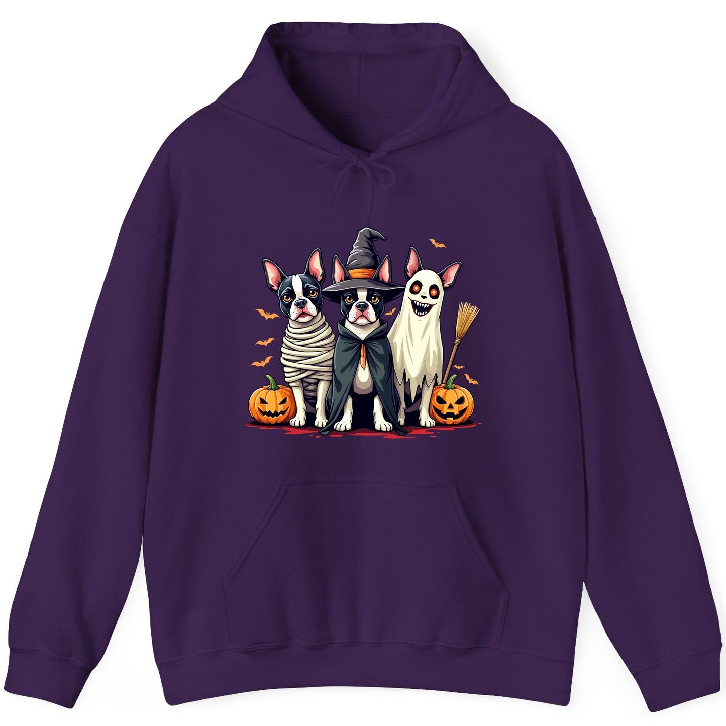 Halloween Boston Terrier Trio boston terrier Hoodie Purple product mockup