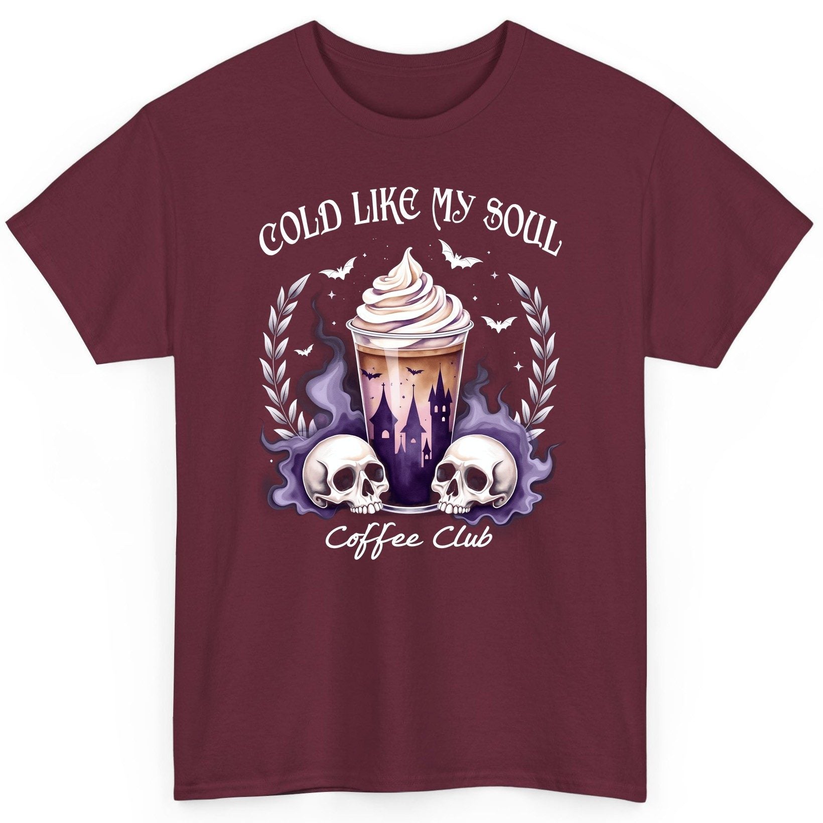 Cold Like My Soul Coffee Club gothic iced coffee T-Shirt Maroon product mockup