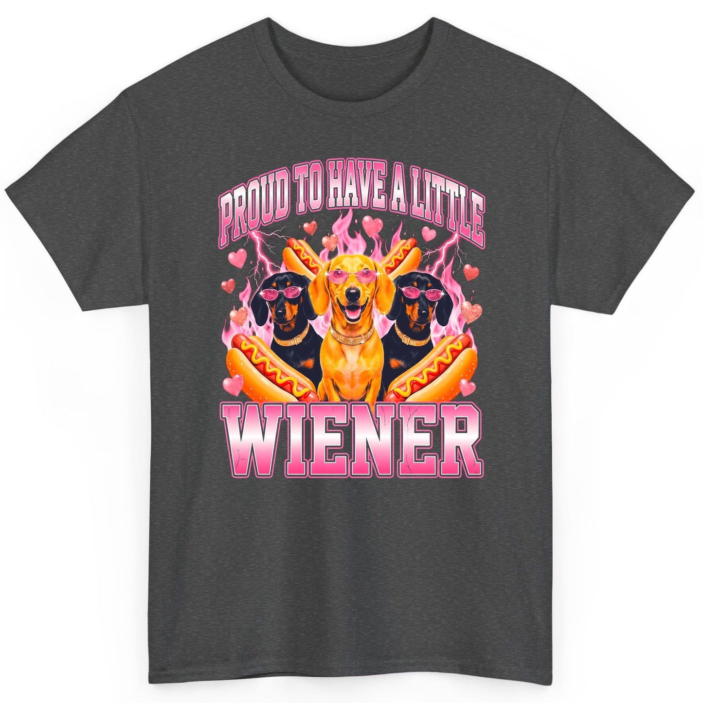 Proud to Have a Little Wiener dachshund T-Shirt Dark Heather product mockup