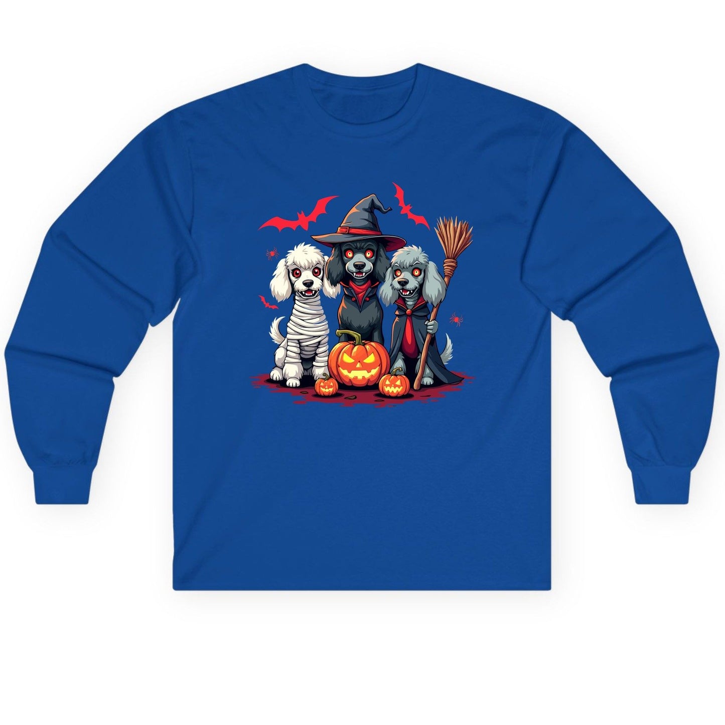 Spooky Poodle Trio Halloween dogs Long Sleeve Tee Royal product mockup