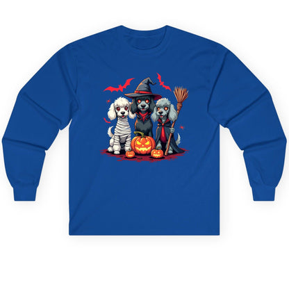 Spooky Poodle Trio Halloween dogs Long Sleeve Tee Royal product mockup