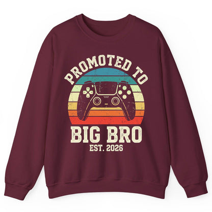 Promoted TO BIG BRO EST 2026 Retro Gaming Sweatshirt - product mockup - Maroon
