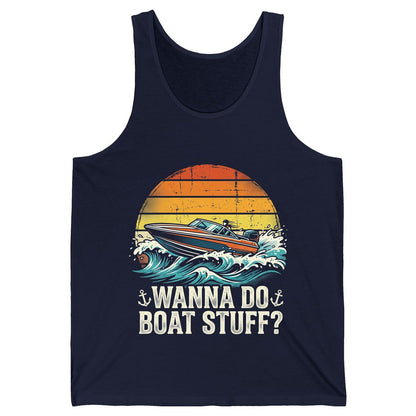 WANNA DO BOAT STUFF Funny Boating Tank Top - product mockup - Navy