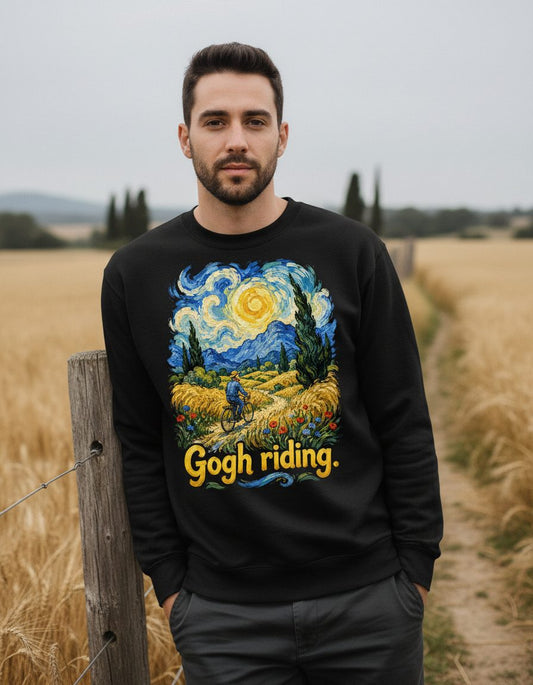 Gogh Riding van gogh art parody Sweatshirt Black lifestyle mockup