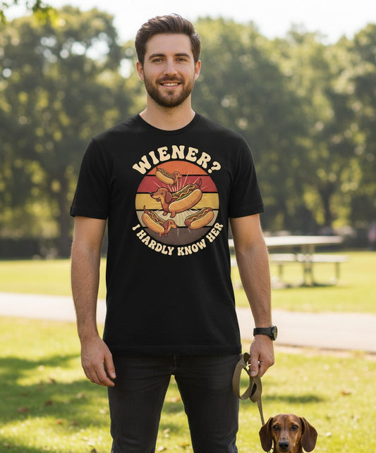 Wiener I Hardly Know Her dachshund T-Shirt Black lifestyle mockup