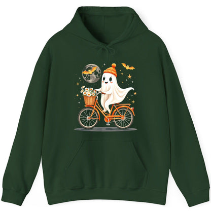 Cute Ghost on Bicycle cute ghost Hoodie Forest Green product mockup