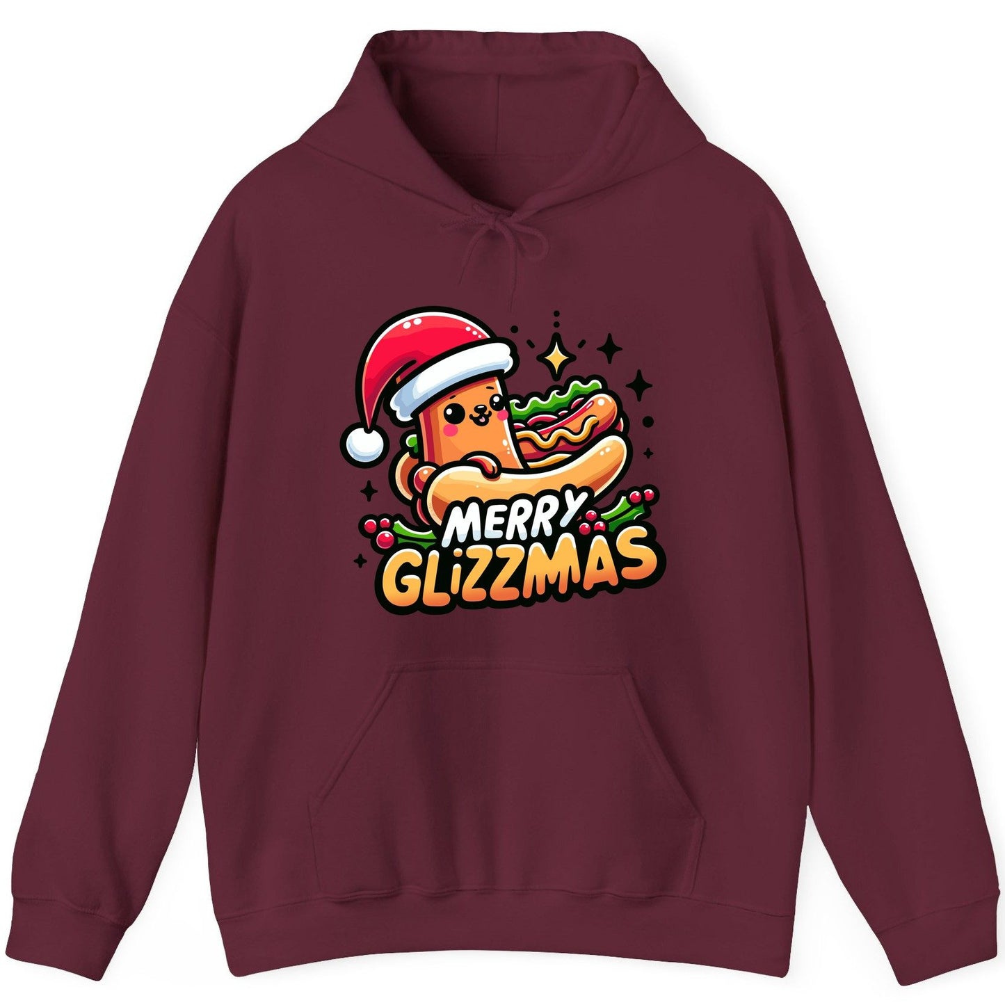 Merry Glizzmas hot dog Hoodie Maroon product mockup