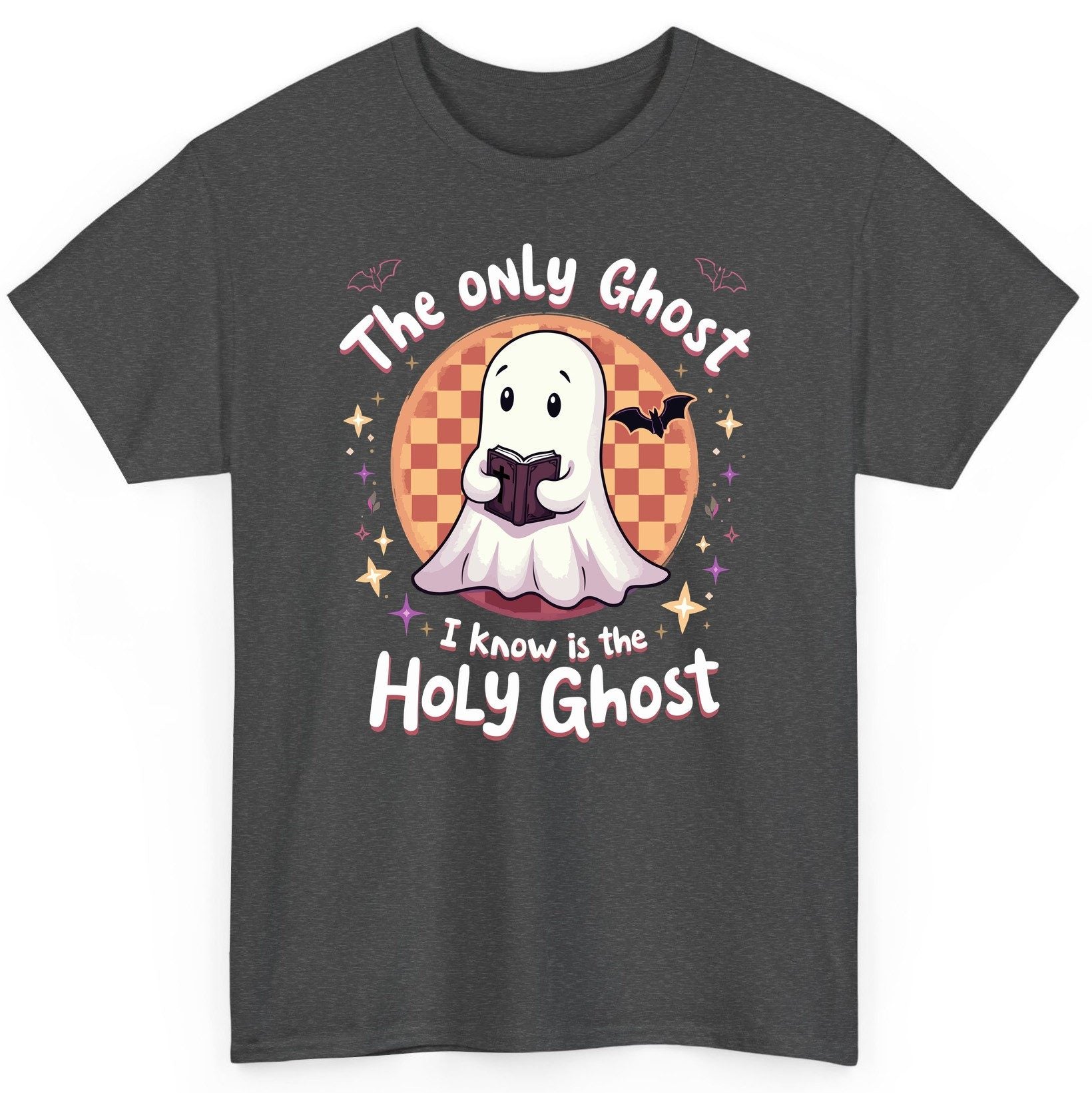 The Only Ghost I Know Is the Holy Ghost christian Halloween T-Shirt Dark Heather product mockup