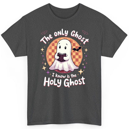 The Only Ghost I Know Is the Holy Ghost christian Halloween T-Shirt Dark Heather product mockup