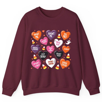 Spooky Halloween Conversation Hearts Halloween conversation hearts Sweatshirt Maroon product mockup