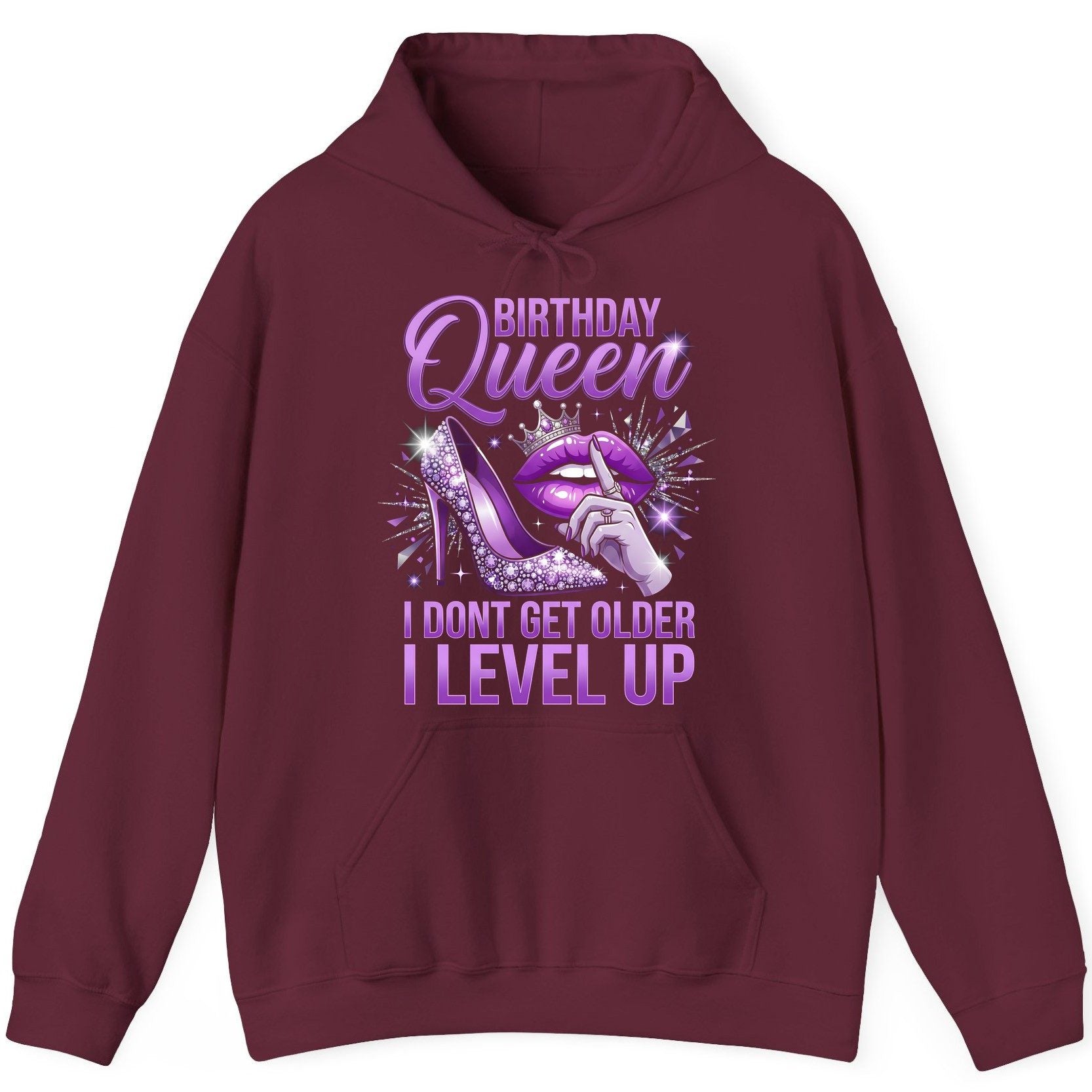 Birthday Queen I Don't Get Older I Level Up birthday celebration Hoodie Maroon product mockup