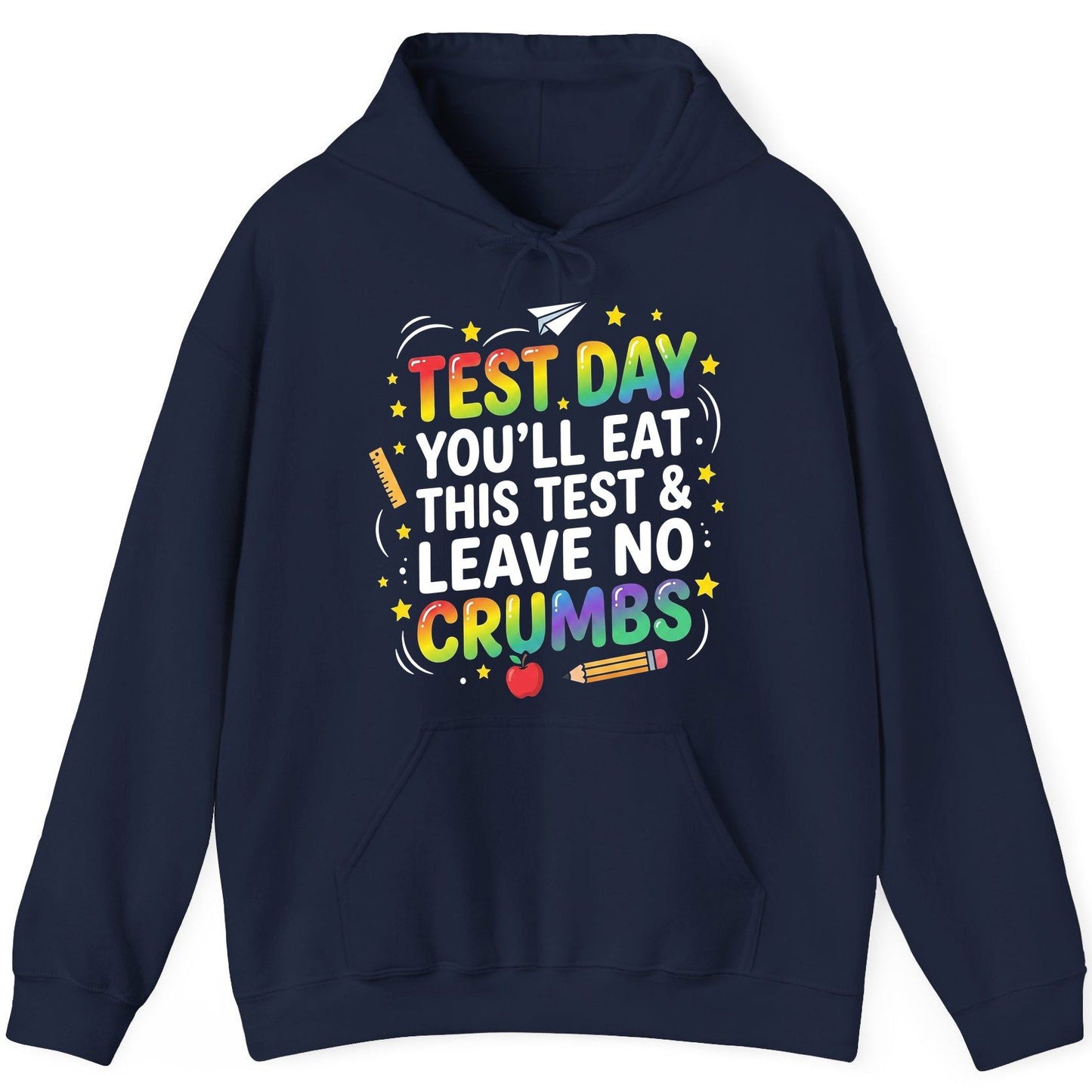 Test Day You'll Eat This Test & Leave No Crumbs Testing Hoodie - product mockup - Navy