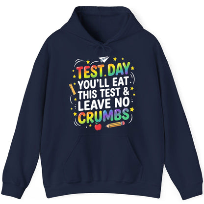 Test Day You'll Eat This Test & Leave No Crumbs Testing Hoodie - product mockup - Navy