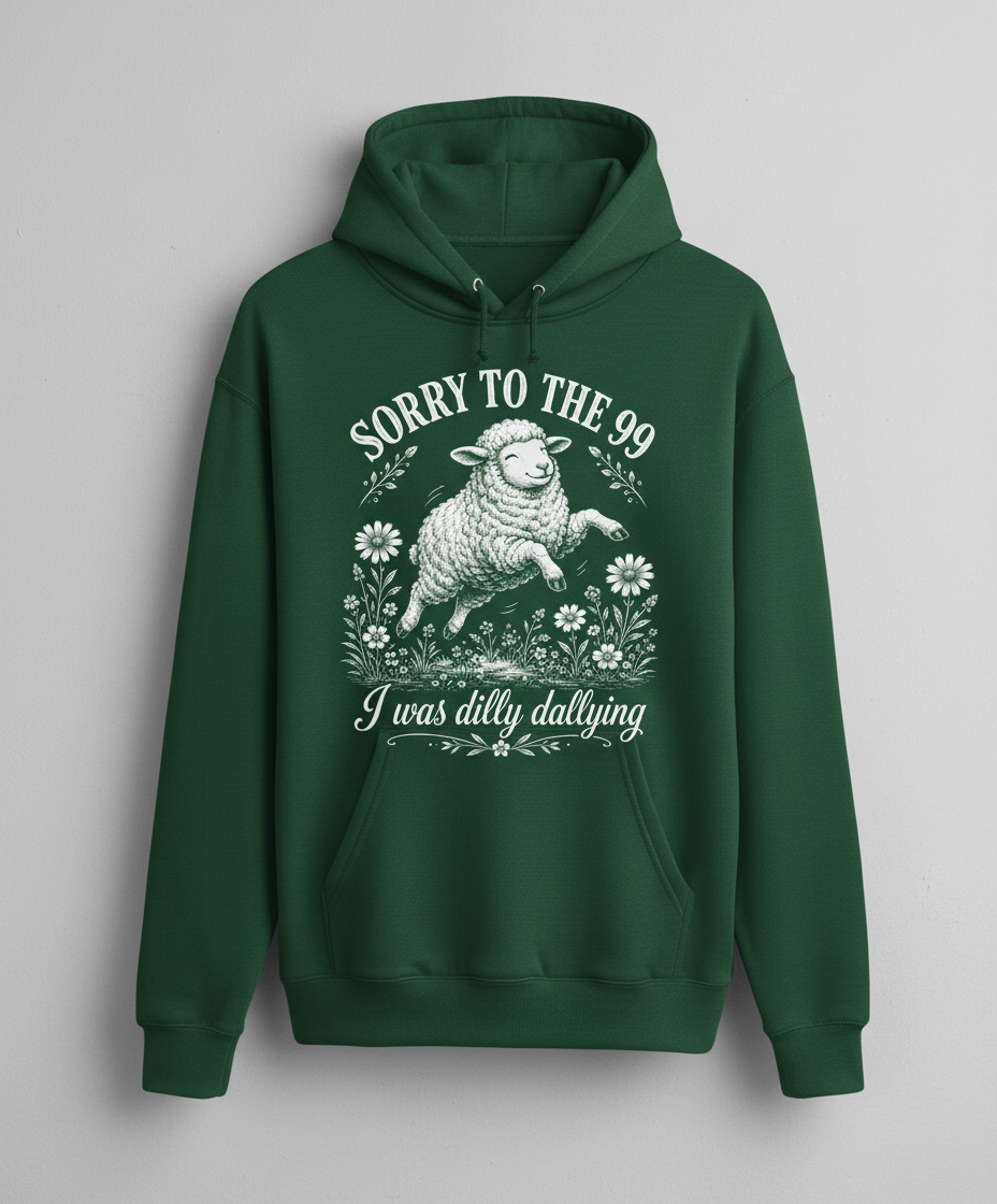 Dilly Dallying Lost Sheep Christian Humor Design Hoodie - Forest Green