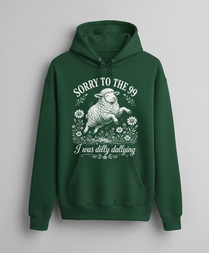 Dilly Dallying Lost Sheep Christian Humor Design Hoodie - Forest Green