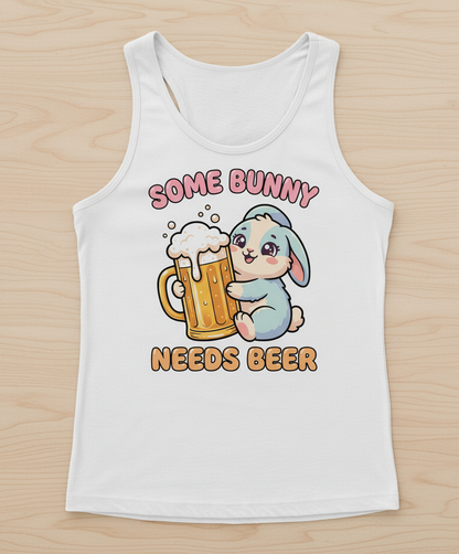 Some Bunny Needs Beer Funny Rabbit Tank Top - White
