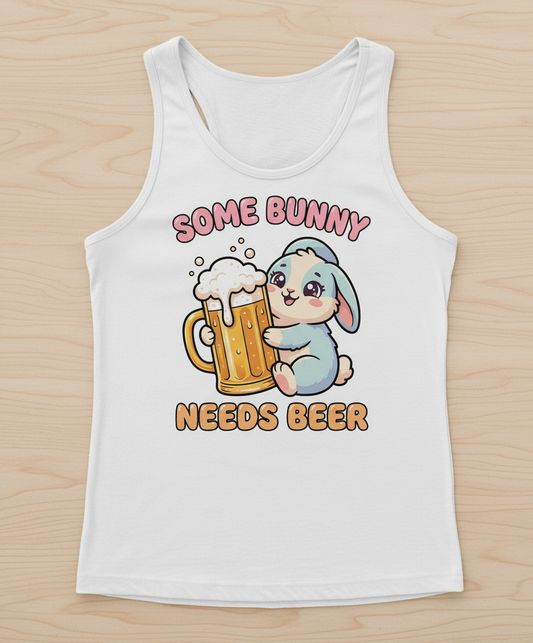 Some Bunny Needs Beer Funny Rabbit Tank Top - White
