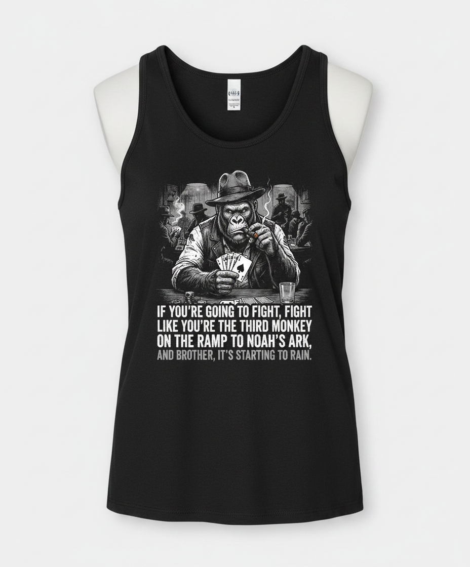 Third Monkey on Noah's Ark Gorilla Poker Player Tank Top - Black