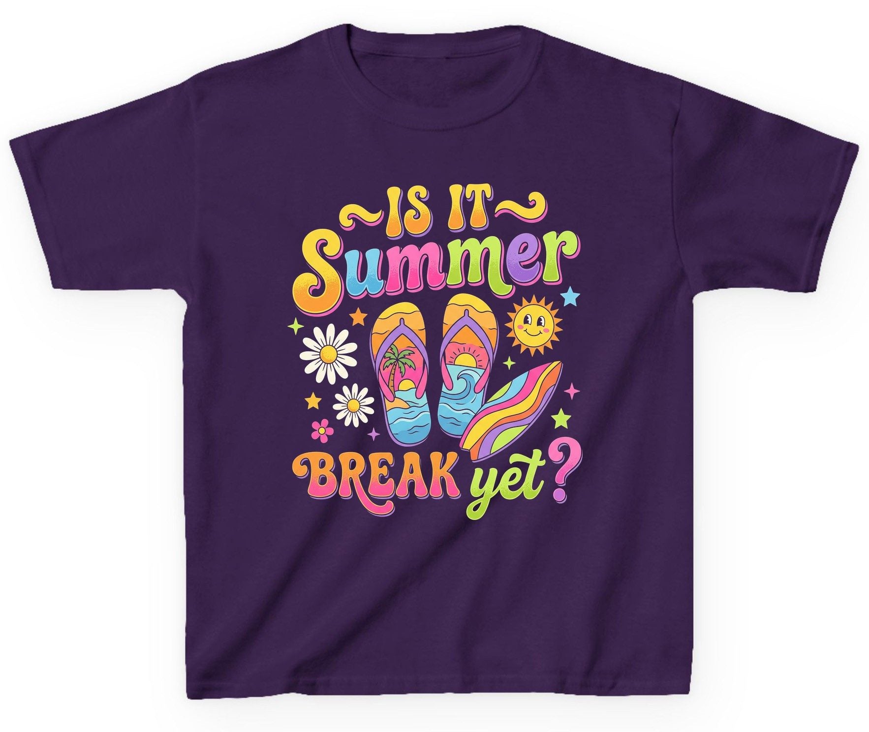 Is It Summer Break Yet Retro Vacation Youth T-Shirt - product mockup - Purple