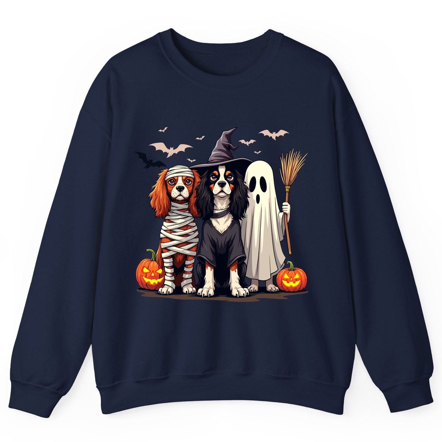 Cavalier Spaniel Halloween Dogs cavalier king charles spaniel Sweatshirt Navy product mockup
