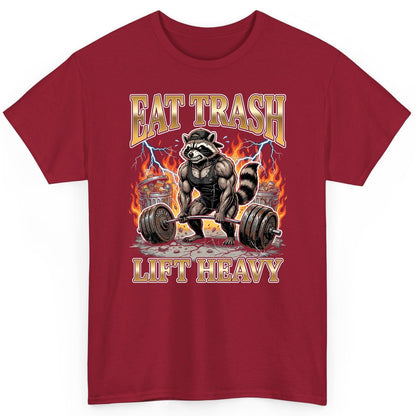 Eat Trash Lift Heavy weightlifting raccoon T-Shirt Cardinal Red product mockup
