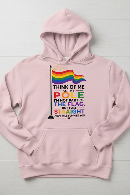 Straight Ally Pride Flag Pole Support Design Hoodie - Light Pink
