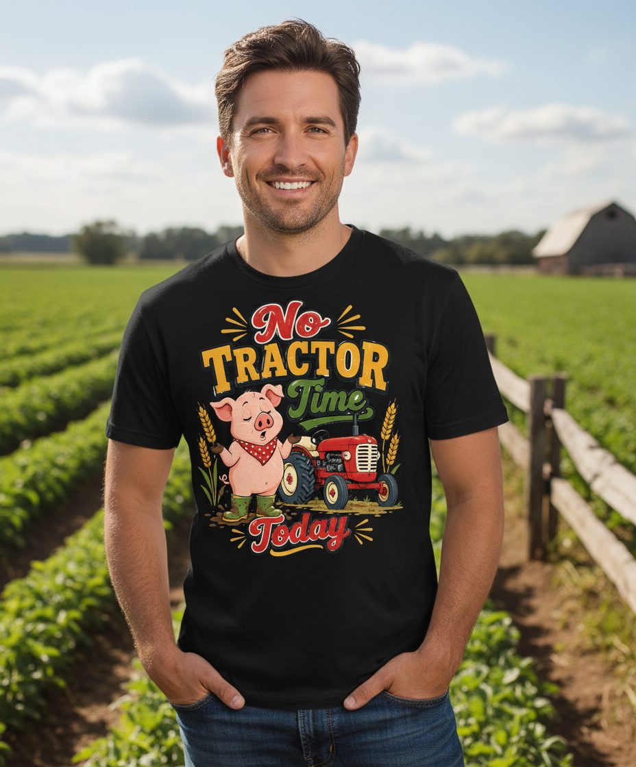 No Tractor Time Today Funny Farming T-Shirt - lifestyle model mockup - Black