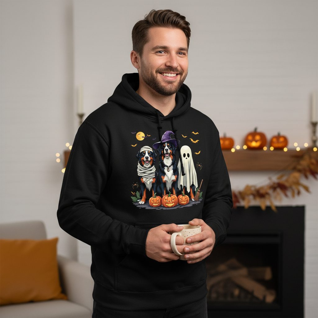 Halloween Bernese Mountain Dogs bernese mountain dog Hoodie Black lifestyle mockup