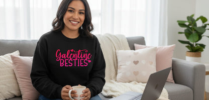 Galentine Besties galentine's day Sweatshirt Black lifestyle mockup