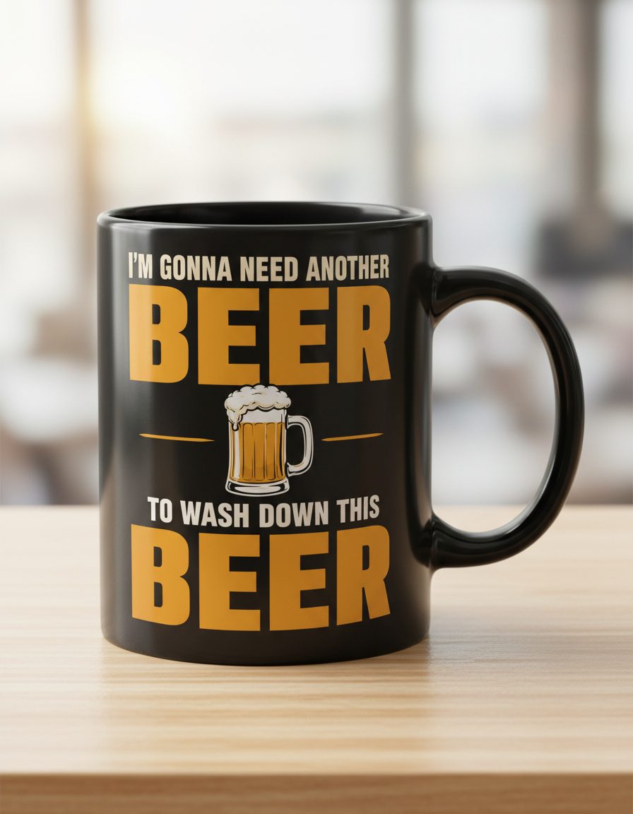 I'M GONNA NEED Another BEER TO WASH DOWN THIS BEER Black Mug - product mockup - Black