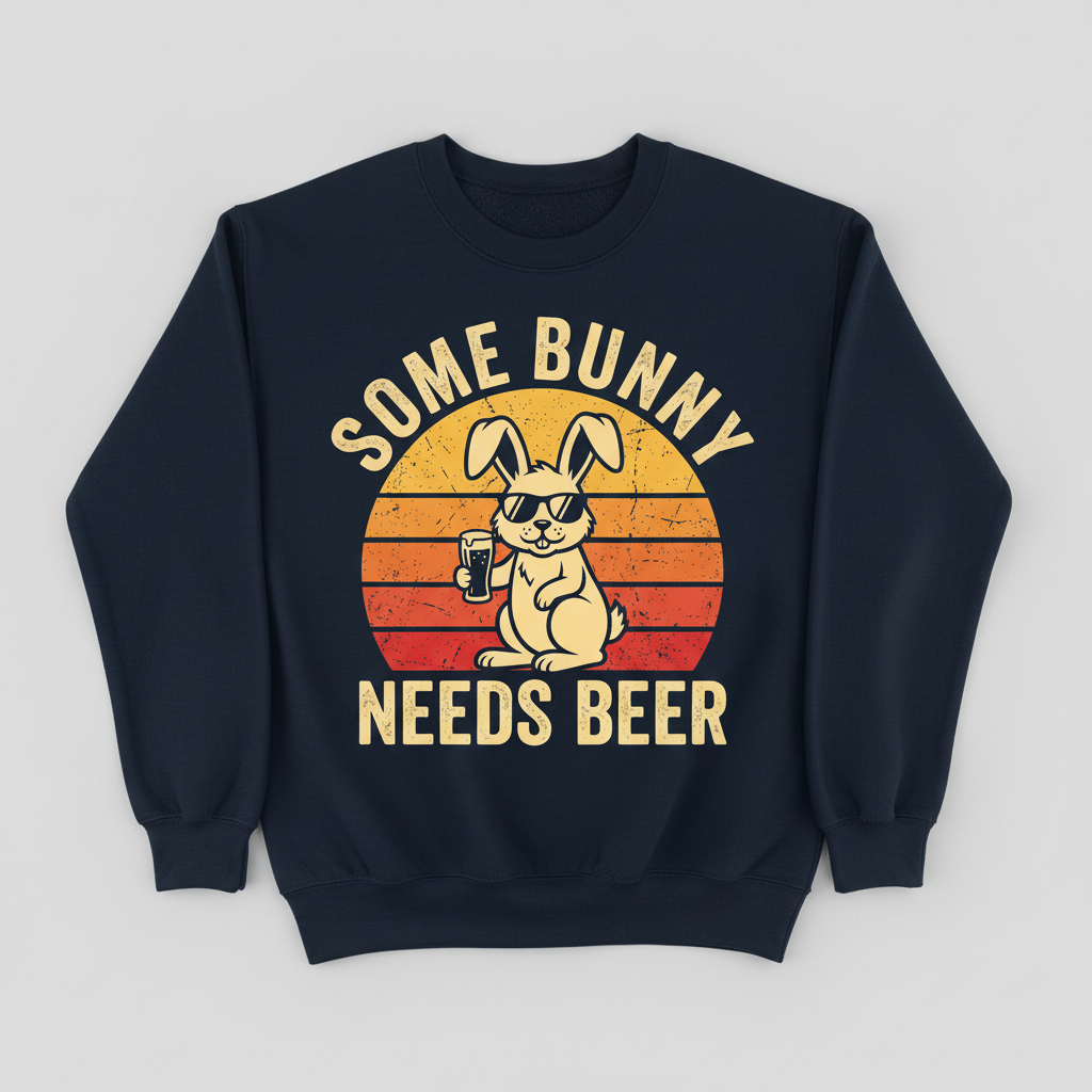 Some Bunny Needs Beer Funny Retro Design Sweatshirt - Navy