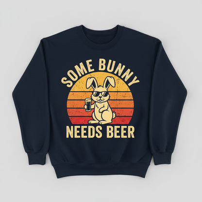 Some Bunny Needs Beer Funny Retro Design Sweatshirt - Navy