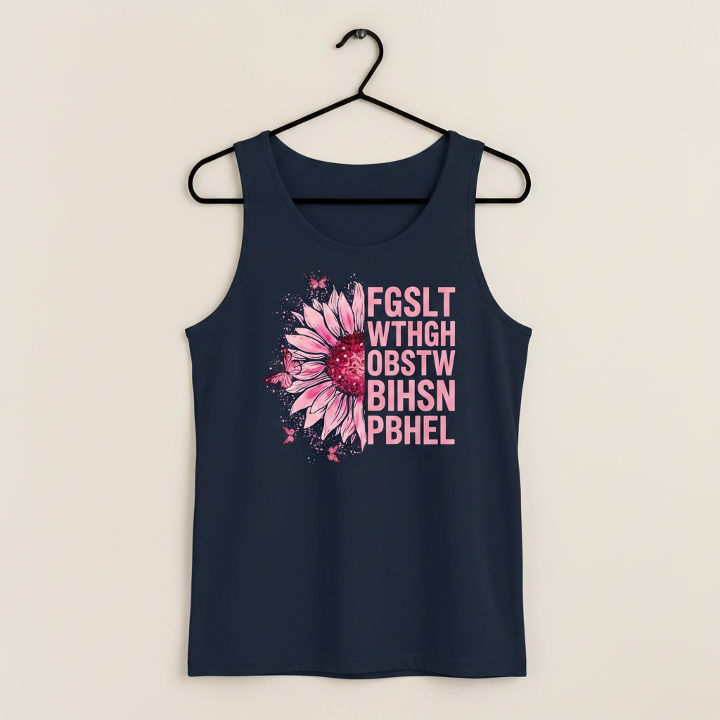 Breast Cancer Awareness Pink Sunflower Eye Chart Tank Top - Navy