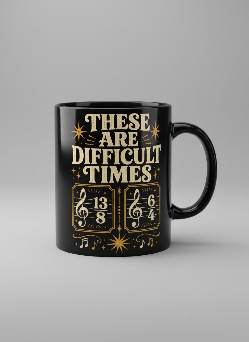 These Are Difficult Times Funny Music Pun Black Mug - product mockup - Black