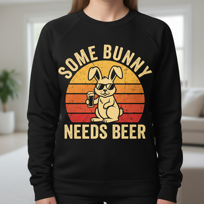 Some Bunny Needs Beer Funny Retro Design Sweatshirt - Black