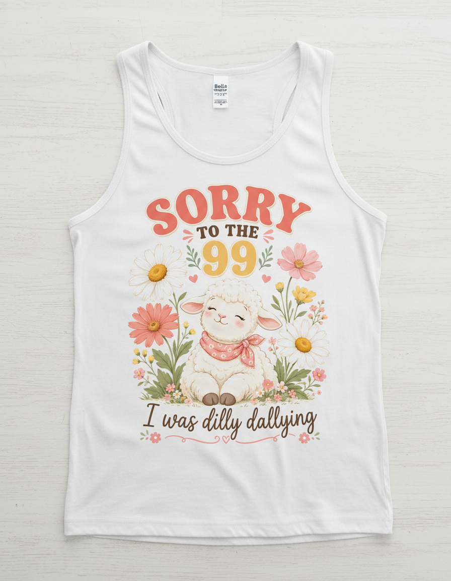 Sorry To The 99 I Was Dilly Dallying Lamb Tank Top - White