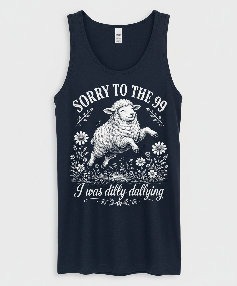 Dilly Dallying Lost Sheep Christian Humor Design Tank Top - Navy