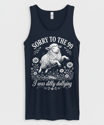 Dilly Dallying Lost Sheep Christian Humor Design Tank Top - Navy