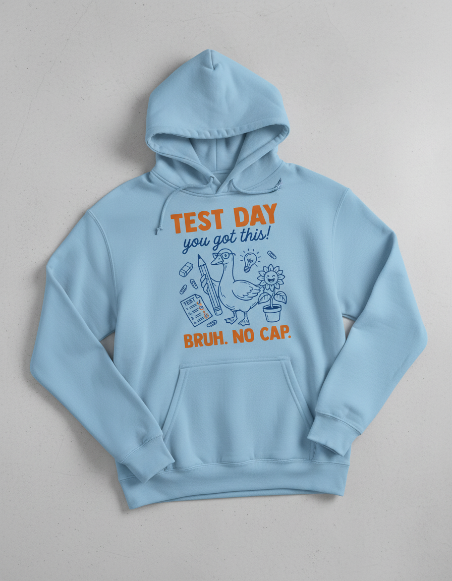 Funny Duck Test Day Encouragement Bruh No Cap Hoodie - Light Blue