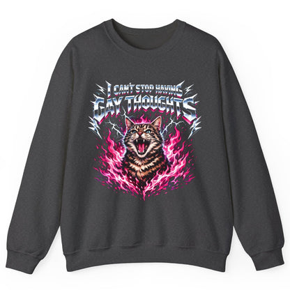 I Can't Stop Having Gay Thoughts cat Sweatshirt Dark Heather product mockup