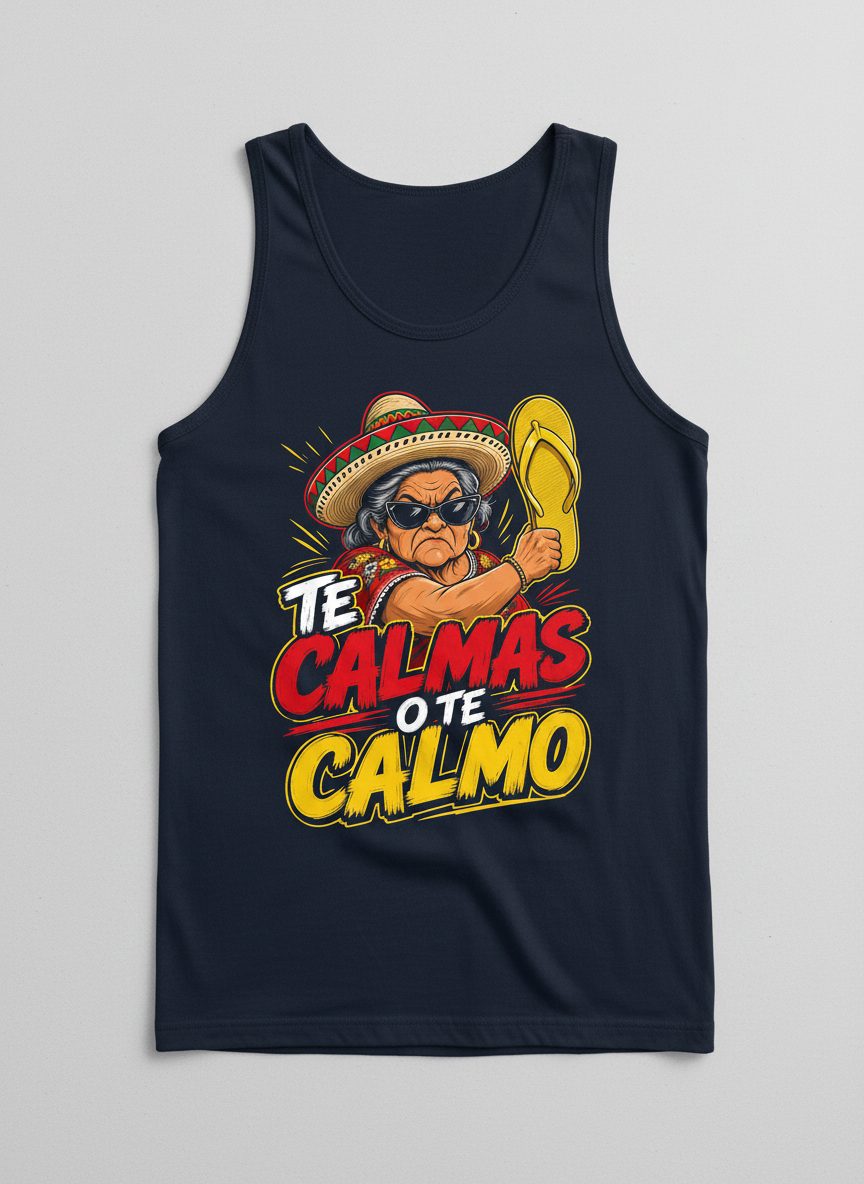 Te Calmas O Te Calmo Funny Mexican Grandma Tank Top - product mockup - Navy