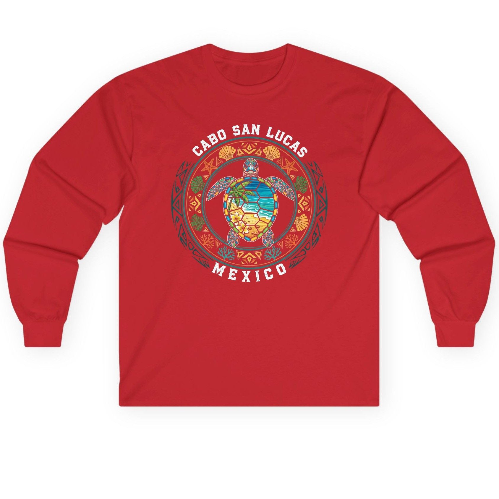 Cabo San Lucas Mexico sea turtle Long Sleeve Tee Red product mockup